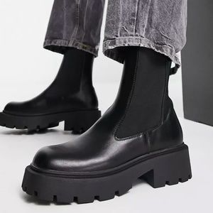 ASOS - High Calf Chelsea Boots in Black Faux Leather